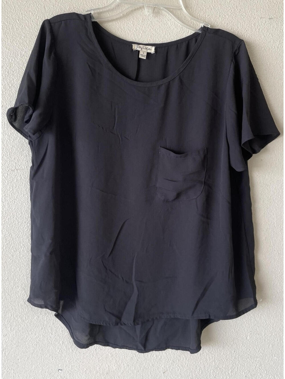 Small Black Blouse Short  Sleeve Pocket Lily White Brand
